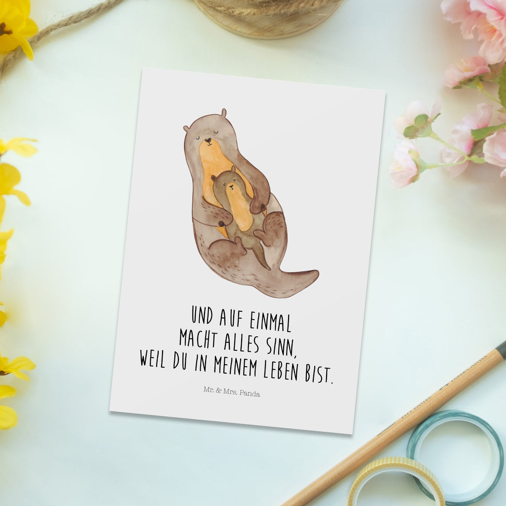 Postkarte Otter mit Kind Geschenkkarte, Grußkarte, Karte, Einladung, Ansichtskarte, Geburtstagskarte, Einladungskarte, Dankeskarte, Otter, Fischotter, Seeotter, Otter Seeotter See Otter