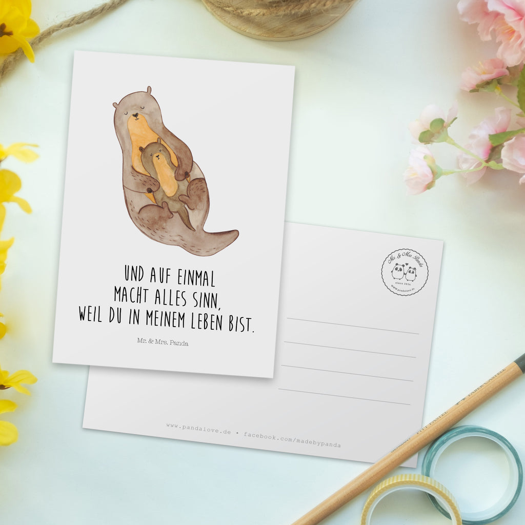 Postkarte Otter mit Kind Geschenkkarte, Grußkarte, Karte, Einladung, Ansichtskarte, Geburtstagskarte, Einladungskarte, Dankeskarte, Otter, Fischotter, Seeotter, Otter Seeotter See Otter