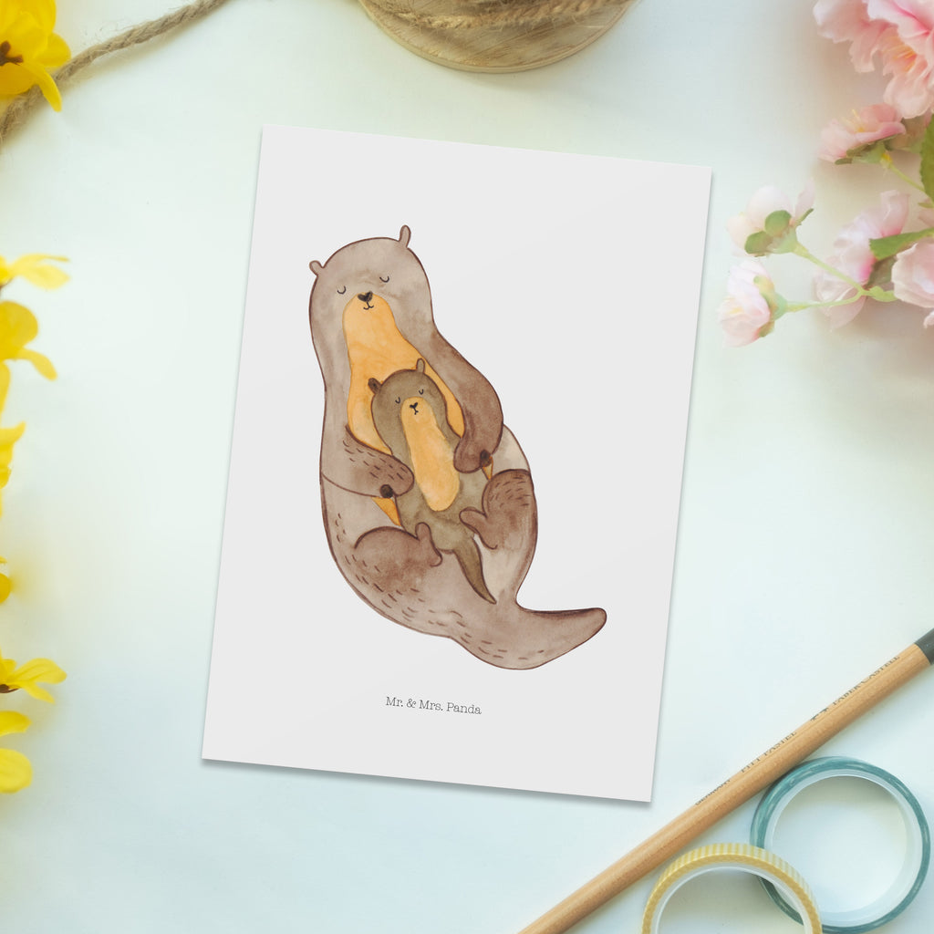 Postkarte Otter mit Kind Geschenkkarte, Grußkarte, Karte, Einladung, Ansichtskarte, Geburtstagskarte, Einladungskarte, Dankeskarte, Otter, Fischotter, Seeotter, Otter Seeotter See Otter