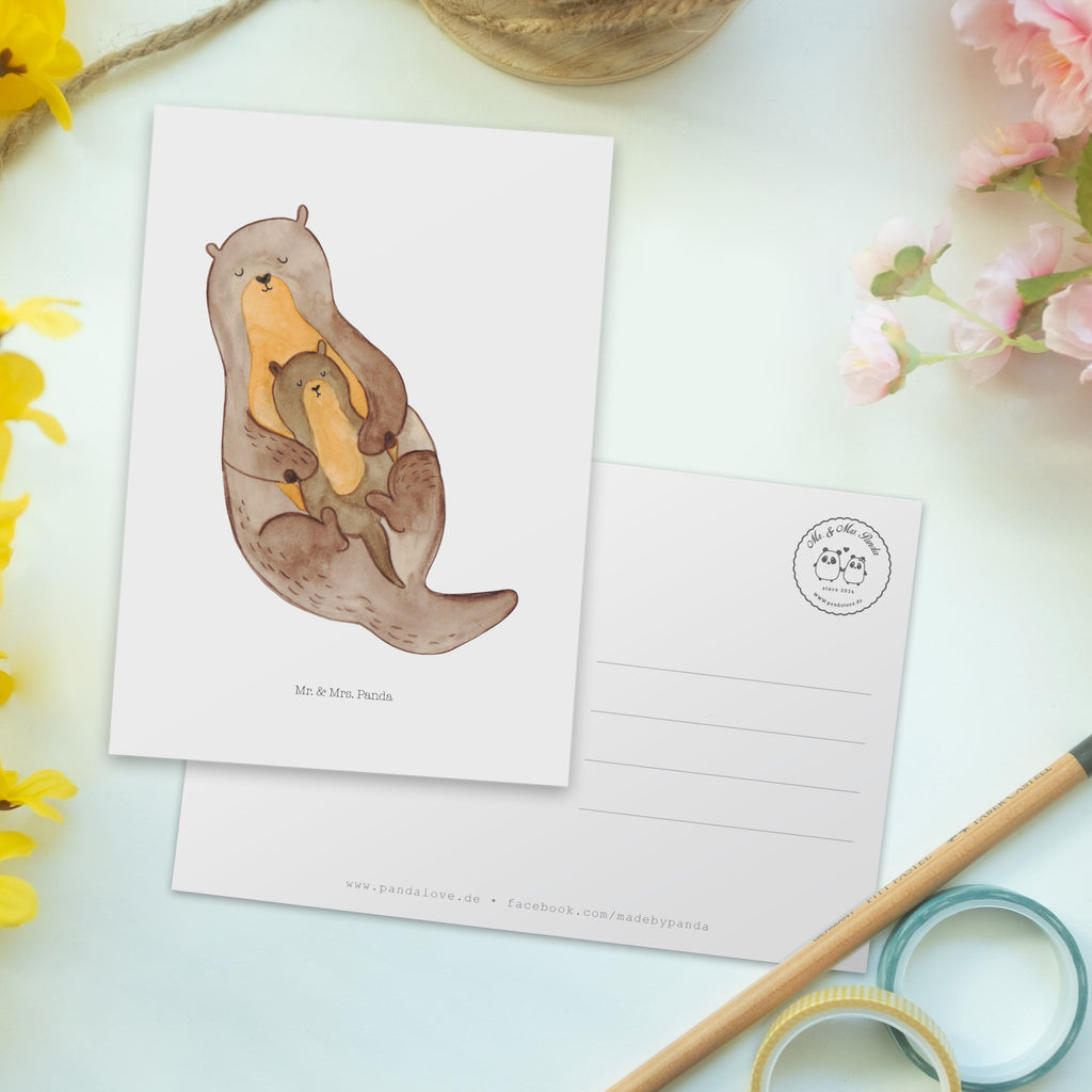 Postkarte Otter mit Kind Geschenkkarte, Grußkarte, Karte, Einladung, Ansichtskarte, Geburtstagskarte, Einladungskarte, Dankeskarte, Otter, Fischotter, Seeotter, Otter Seeotter See Otter