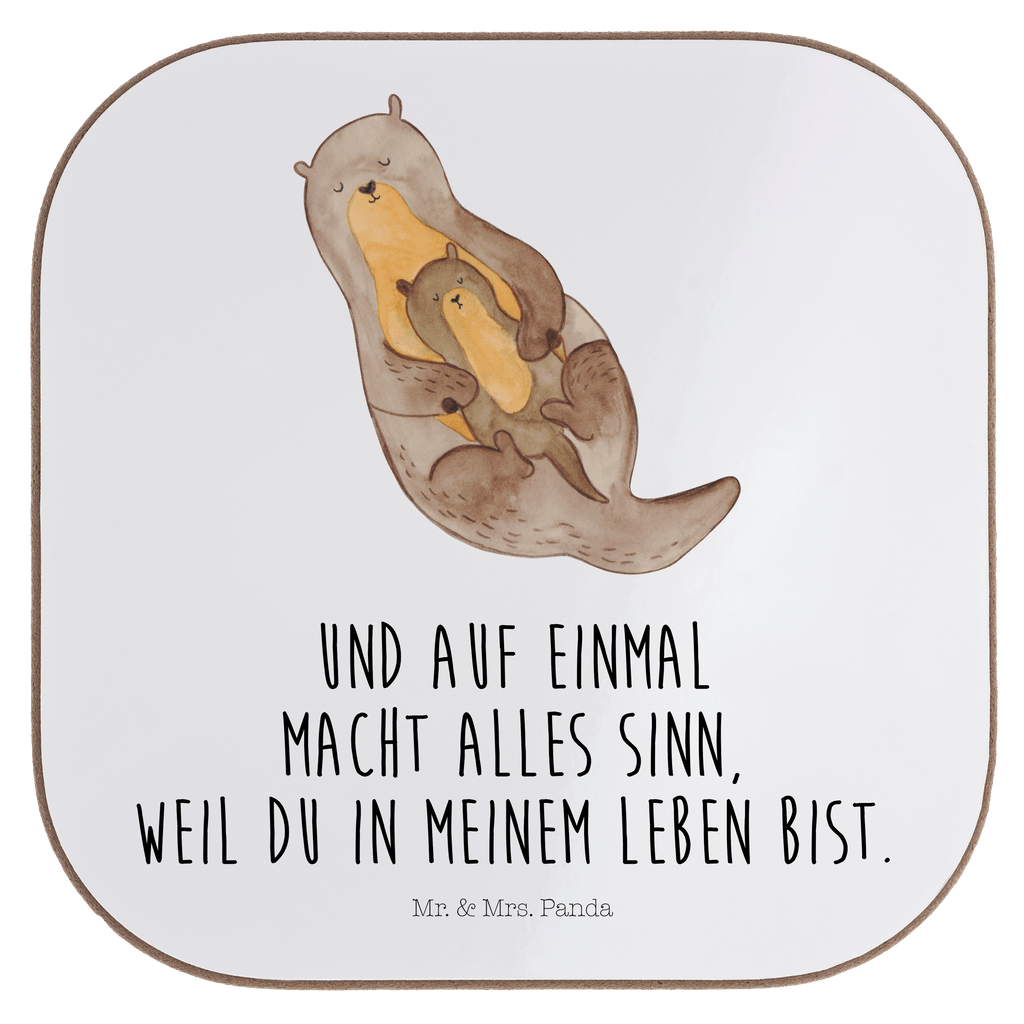 Quadratische Untersetzer Otter mit Kind Bierdeckel, Glasuntersetzer, Untersetzer Gläser, Getränkeuntersetzer, Otter, Fischotter, Seeotter, Otter Seeotter See Otter