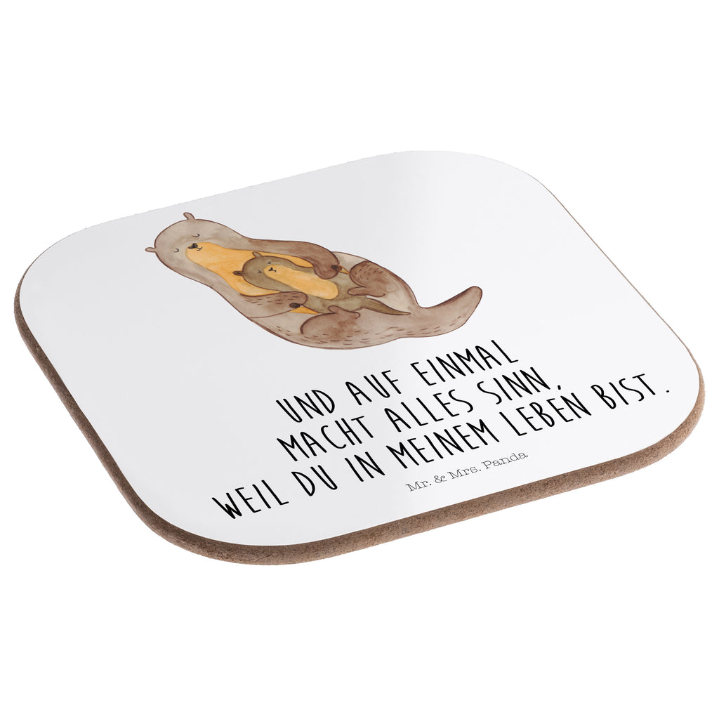 Quadratische Untersetzer Otter mit Kind Bierdeckel, Glasuntersetzer, Untersetzer Gläser, Getränkeuntersetzer, Otter, Fischotter, Seeotter, Otter Seeotter See Otter