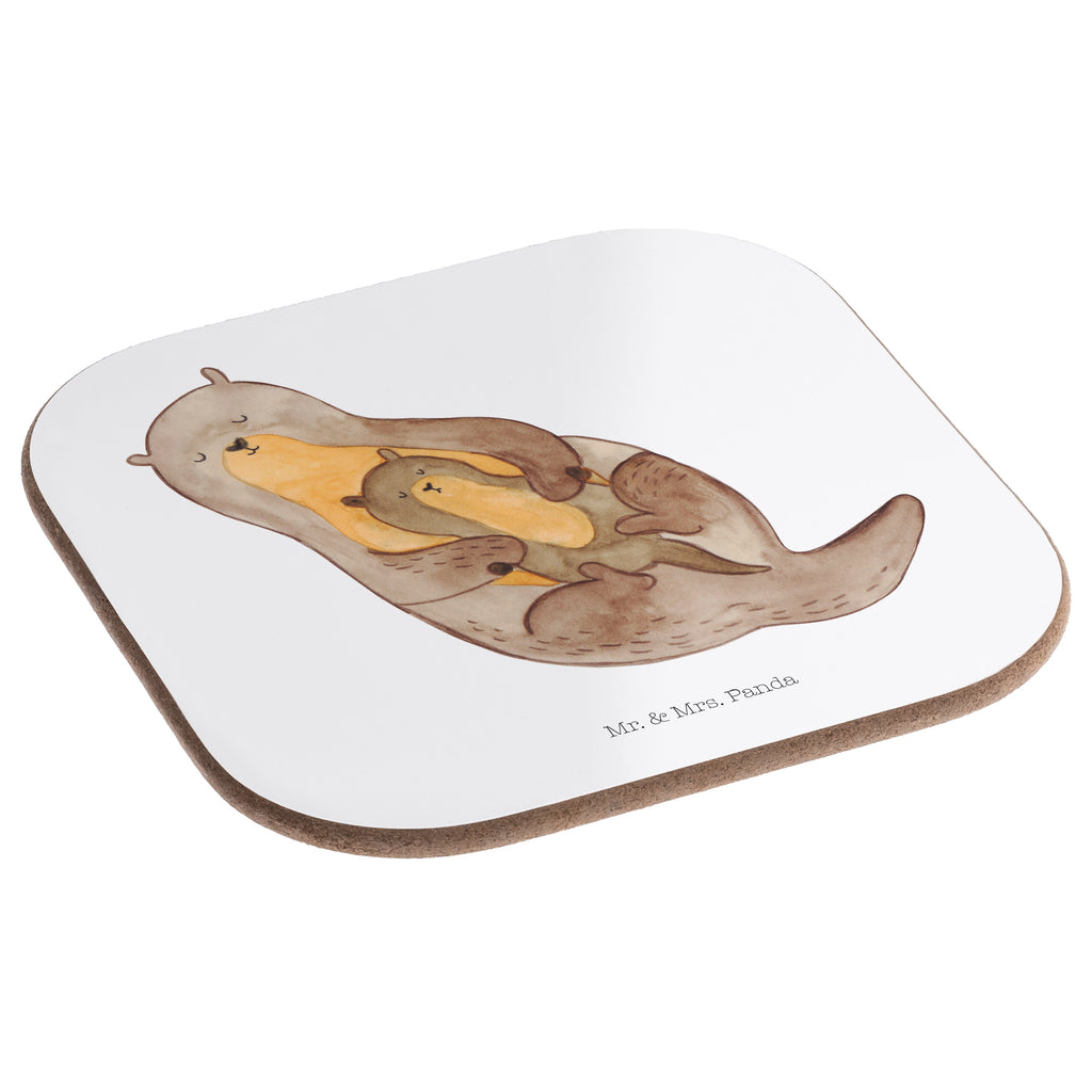 Quadratische Untersetzer Otter mit Kind Bierdeckel, Glasuntersetzer, Untersetzer Gläser, Getränkeuntersetzer, Otter, Fischotter, Seeotter, Otter Seeotter See Otter