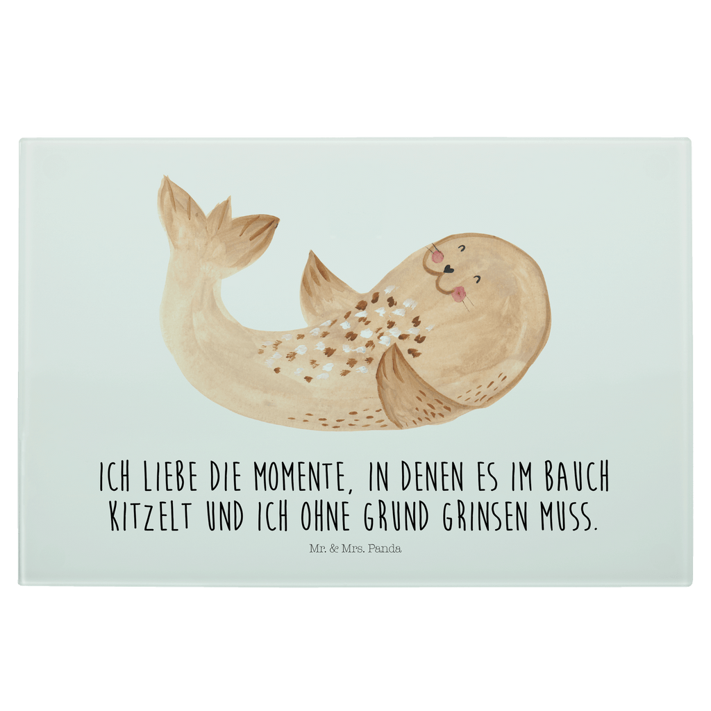 Medium Glas Schneidbrett Robbe liegend Glasschneidebrett, Schneidebrett, Tiermotive, Gute Laune, lustige Sprüche, Tiere, Robbe, Robben, Seehund, Strand, Meerestier, Ostsee, Nordsee, Lachen, Freude