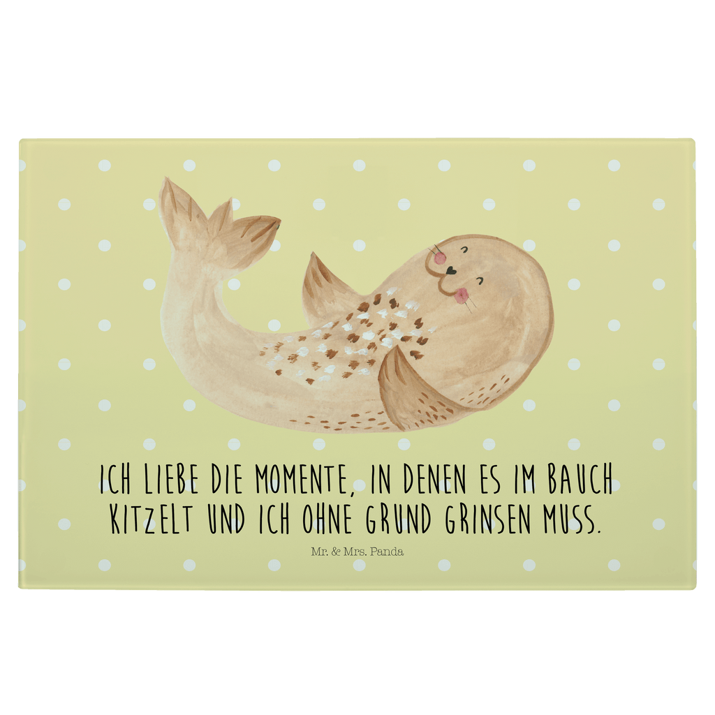 Medium Glas Schneidbrett Robbe liegend Glasschneidebrett, Schneidebrett, Tiermotive, Gute Laune, lustige Sprüche, Tiere, Robbe, Robben, Seehund, Strand, Meerestier, Ostsee, Nordsee, Lachen, Freude