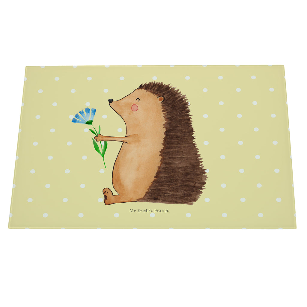 XL Glas Schneidbrett Igel mit Blume Glasschneidebrett, Schneidebrett, Frühstücksbrett, Küche, Tiermotive, Gute Laune, lustige Sprüche, Tiere, Igel, Gute Besserung, Genesungswünsche, Krankheit, Krankenhaus, krank, Besuch