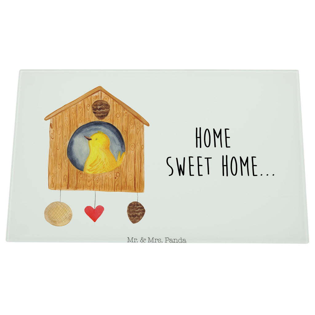 Medium Glas Schneidbrett Vogelhaus sweet Home Glasschneidebrett, Schneidebrett, Tiermotive, Gute Laune, lustige Sprüche, Tiere, Vogelhaus, Vogel, Home sweet Home, Einzug, Umzug, Geschenk, Einzugsgeschenk, Hausbau, Haus