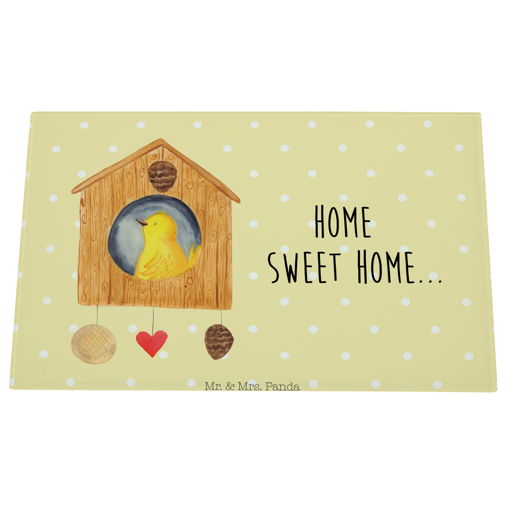 Medium Glas Schneidbrett Vogelhaus sweet Home Glasschneidebrett, Schneidebrett, Tiermotive, Gute Laune, lustige Sprüche, Tiere, Vogelhaus, Vogel, Home sweet Home, Einzug, Umzug, Geschenk, Einzugsgeschenk, Hausbau, Haus