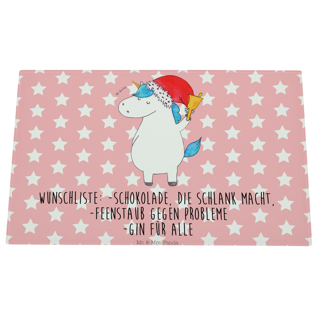 Medium Glas Schneidbrett Einhorn Weihnachtsmann Glasschneidebrett, Schneidebrett, Einhorn, Einhörner, Einhorn Deko, Pegasus, Unicorn, Gin, Schokolade, Schoki, Weihnachten, Weihnachtsmann, Nikolaus, Wunschzettel, Wunschliste, Feenstaub