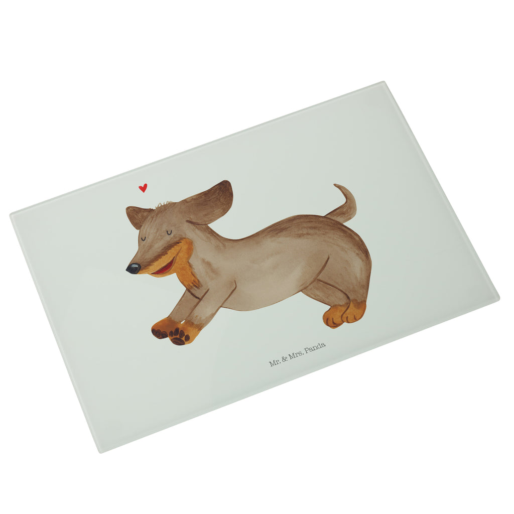 Medium Glas Schneidbrett Hund Dackel fröhlich Glasschneidebrett, Schneidebrett, Hund, Hundemotiv, Haustier, Hunderasse, Tierliebhaber, Hundebesitzer, Sprüche, Hunde, Dackel, Dachshund, happy dog
