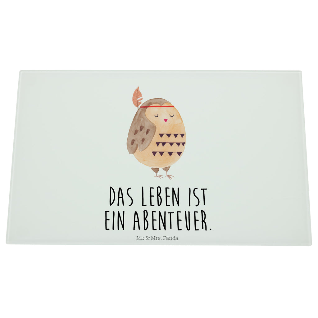 Medium Glas Schneidbrett Eule Federschmuck Glasschneidebrett, Schneidebrett, Eule, Eule Deko, Owl, Das Leben ist ein Abenteuer, Reisespruch, Federschmuck, Dekoration