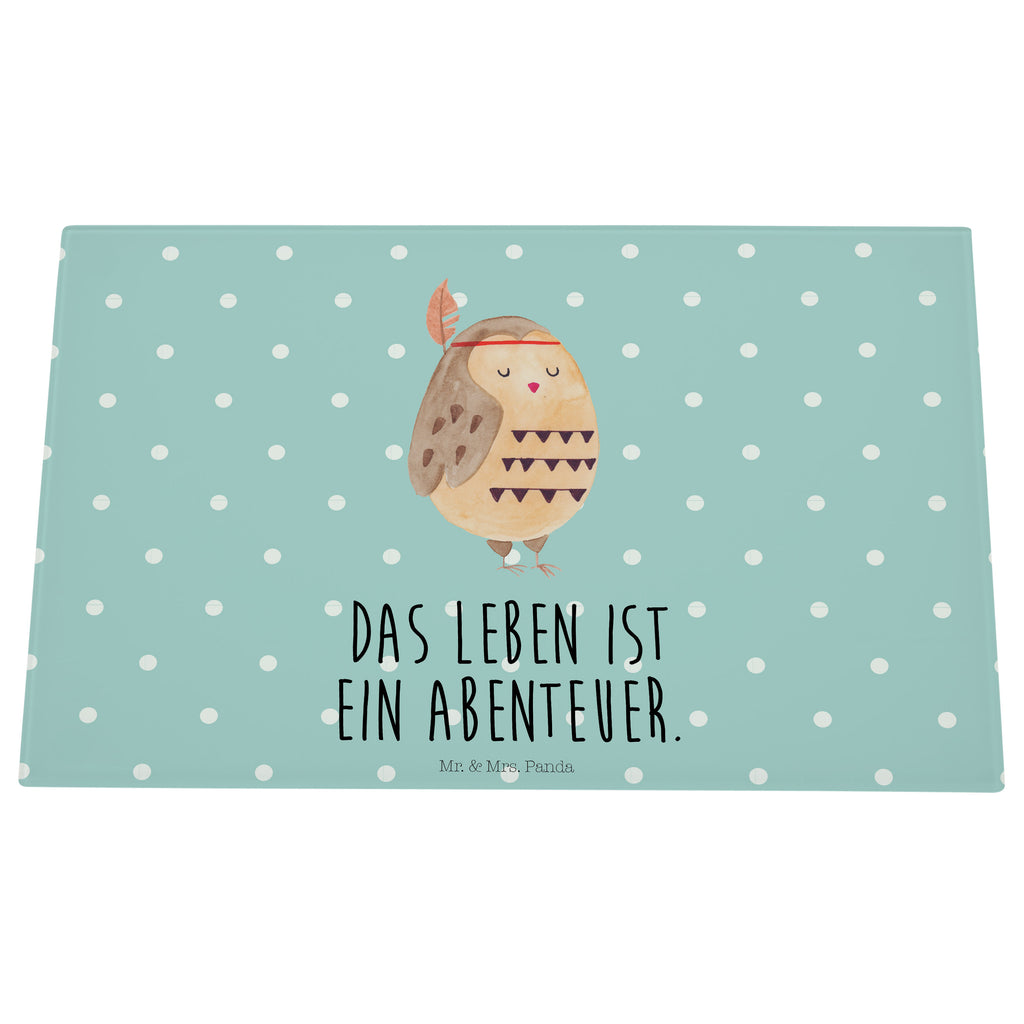 Medium Glas Schneidbrett Eule Federschmuck Glasschneidebrett, Schneidebrett, Eule, Eule Deko, Owl, Das Leben ist ein Abenteuer, Reisespruch, Federschmuck, Dekoration