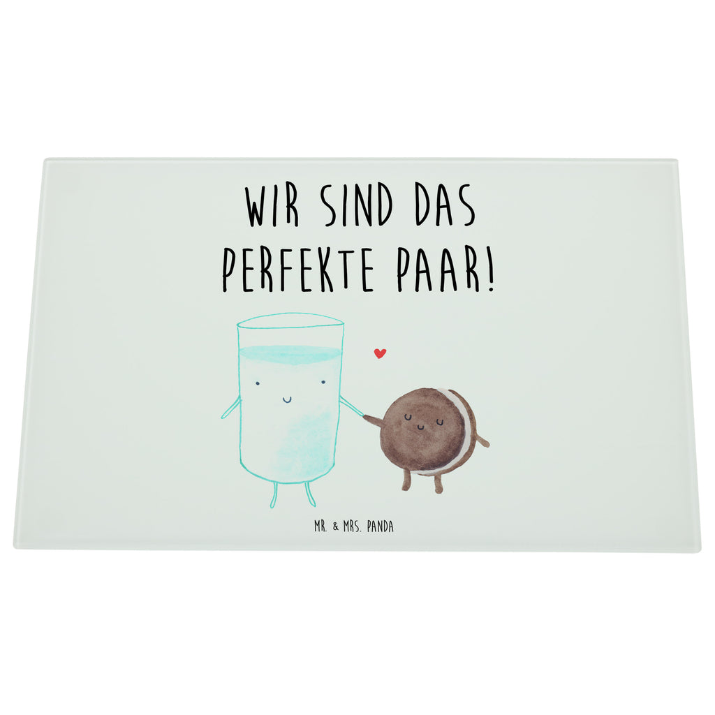 Medium Glas Schneidbrett Milch & Keks Glasschneidebrett, Schneidebrett, Tiermotive, Gute Laune, lustige Sprüche, Tiere, Milk, Cookie, Milch, Keks, Kekse, Kaffee, Einladung Frühstück, Motiv süß, romantisch, perfektes Paar