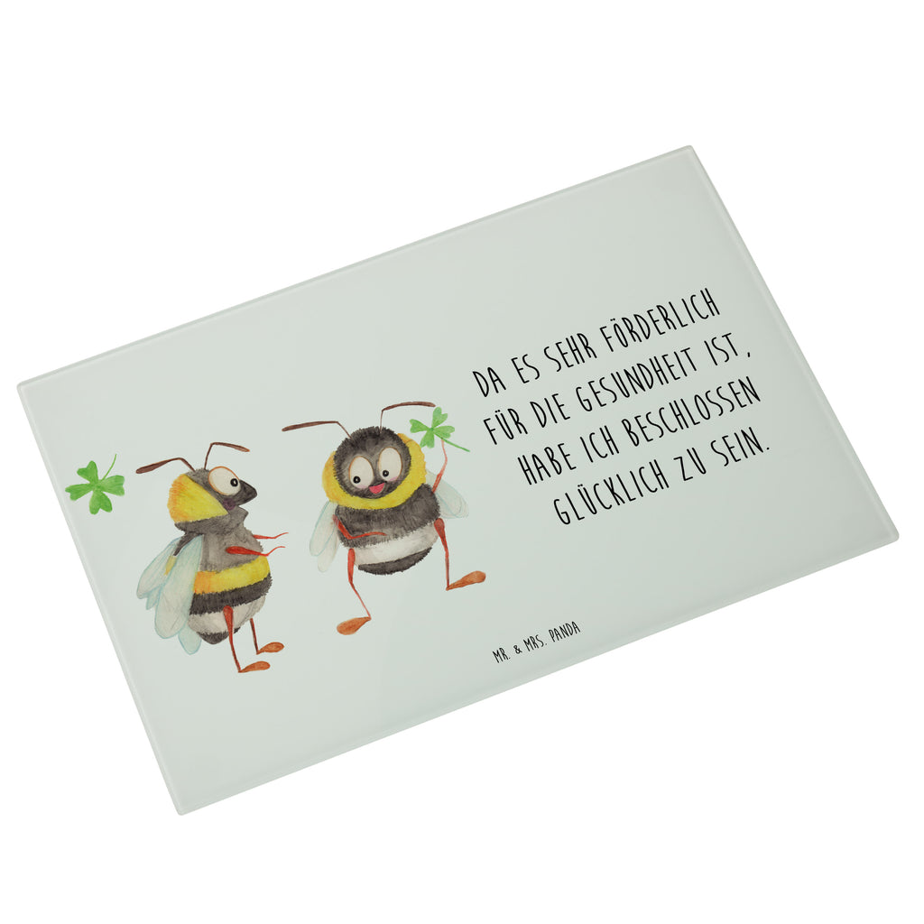 Medium Glas Schneidbrett Hummeln mit Kleeblatt Glasschneidebrett, Schneidebrett, Tiermotive, Gute Laune, lustige Sprüche, Tiere, Hummel, Biene, Spruch positiv, Biene Deko, Spruch schön, glücklich sein, glücklich werden, Spruch fröhlich