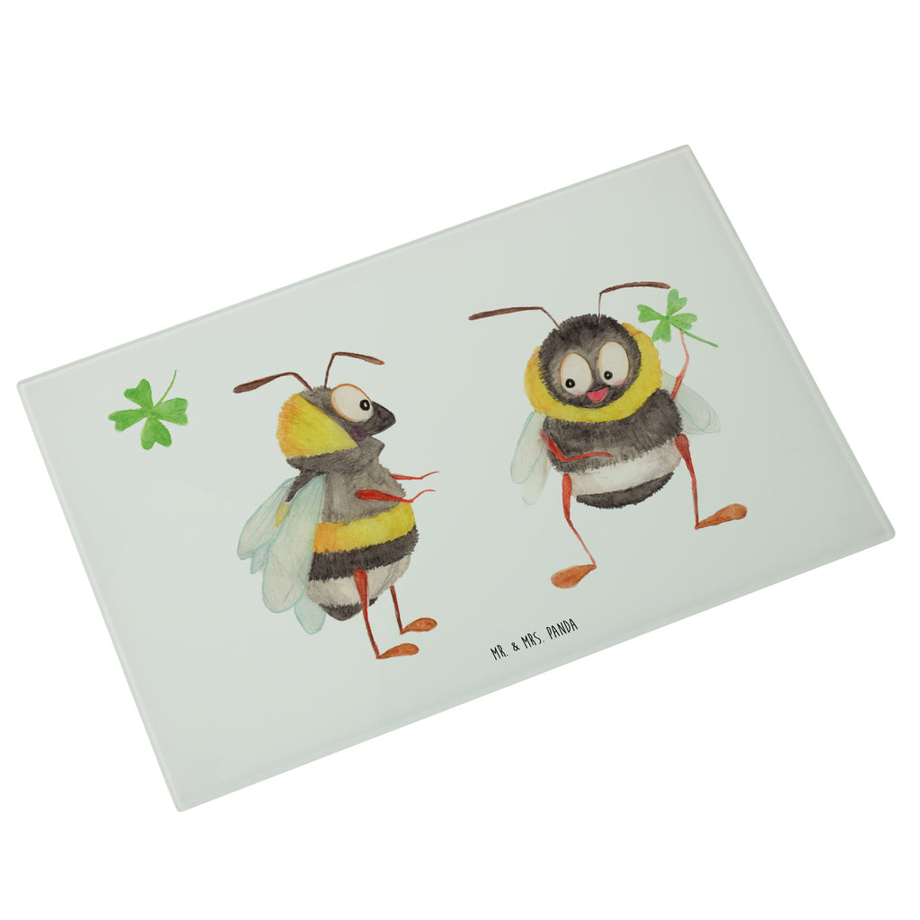 Medium Glas Schneidbrett Hummeln mit Kleeblatt Glasschneidebrett, Schneidebrett, Tiermotive, Gute Laune, lustige Sprüche, Tiere, Hummel, Biene, Spruch positiv, Biene Deko, Spruch schön, glücklich sein, glücklich werden, Spruch fröhlich