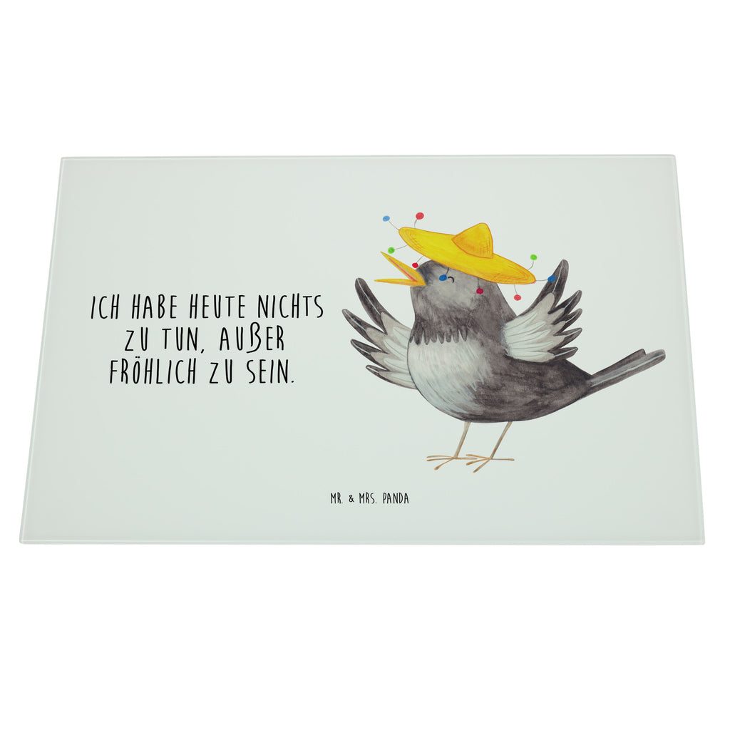 XL Glas Schneidbrett Rabe mit Sombrero Glasschneidebrett, Schneidebrett, Frühstücksbrett, Küche, Tiermotive, Gute Laune, lustige Sprüche, Tiere, Rabe, Vogel, Vögel, Spruch positiv, fröhlich sein, glücklich sein, Glück Spruch, froh, Elster, Motivation