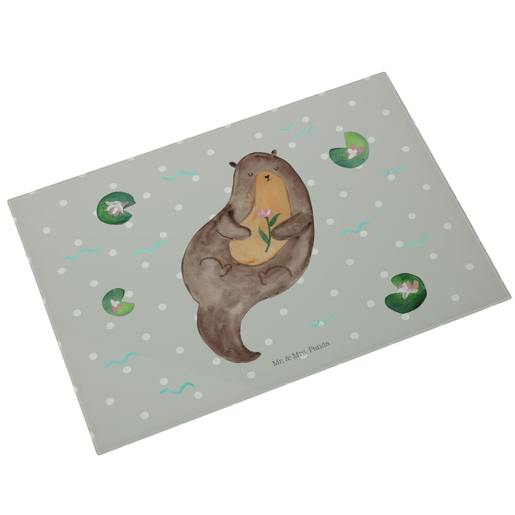 XL Glas Schneidbrett Otter mit Seerose Glasschneidebrett, Schneidebrett, Frühstücksbrett, Küche, Otter, Fischotter, Seeotter, Otter Seeotter See Otter
