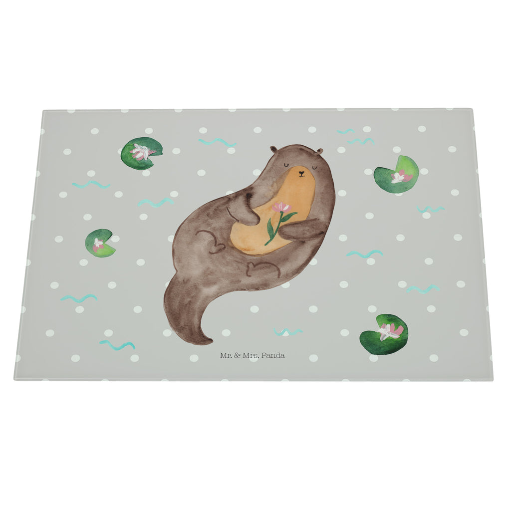 XL Glas Schneidbrett Otter mit Seerose Glasschneidebrett, Schneidebrett, Frühstücksbrett, Küche, Otter, Fischotter, Seeotter, Otter Seeotter See Otter
