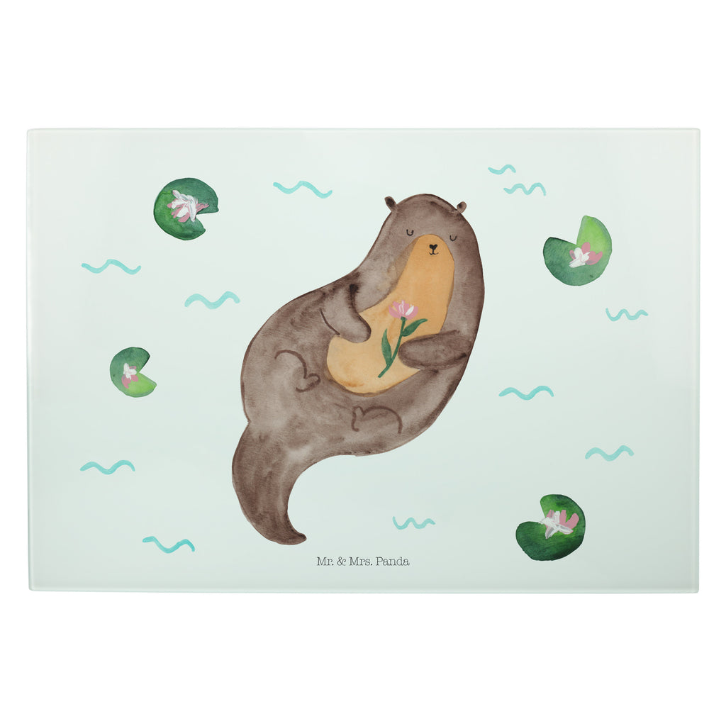 XL Glas Schneidbrett Otter mit Seerose Glasschneidebrett, Schneidebrett, Frühstücksbrett, Küche, Otter, Fischotter, Seeotter, Otter Seeotter See Otter