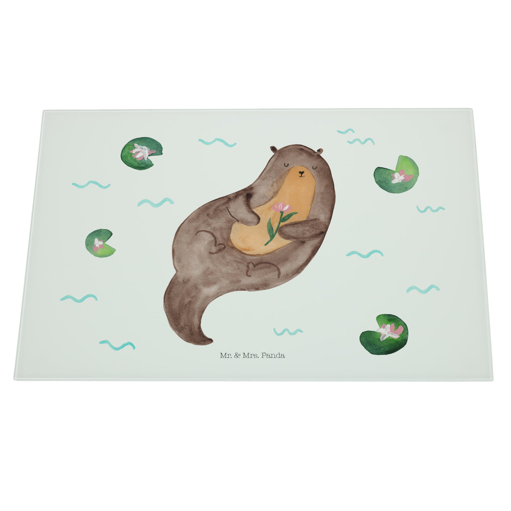 XL Glas Schneidbrett Otter mit Seerose Glasschneidebrett, Schneidebrett, Frühstücksbrett, Küche, Otter, Fischotter, Seeotter, Otter Seeotter See Otter