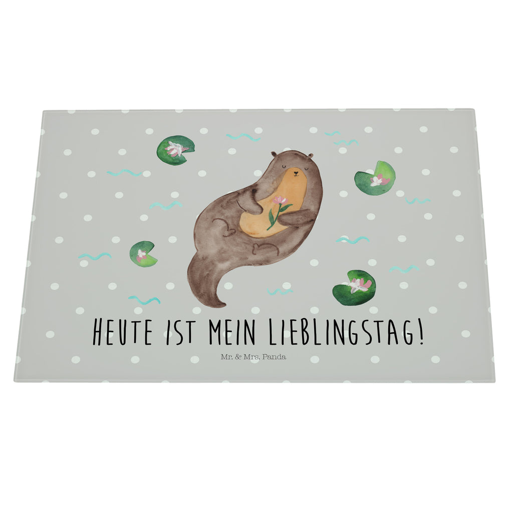XL Glas Schneidbrett Otter mit Seerose Glasschneidebrett, Schneidebrett, Frühstücksbrett, Küche, Otter, Fischotter, Seeotter, Otter Seeotter See Otter