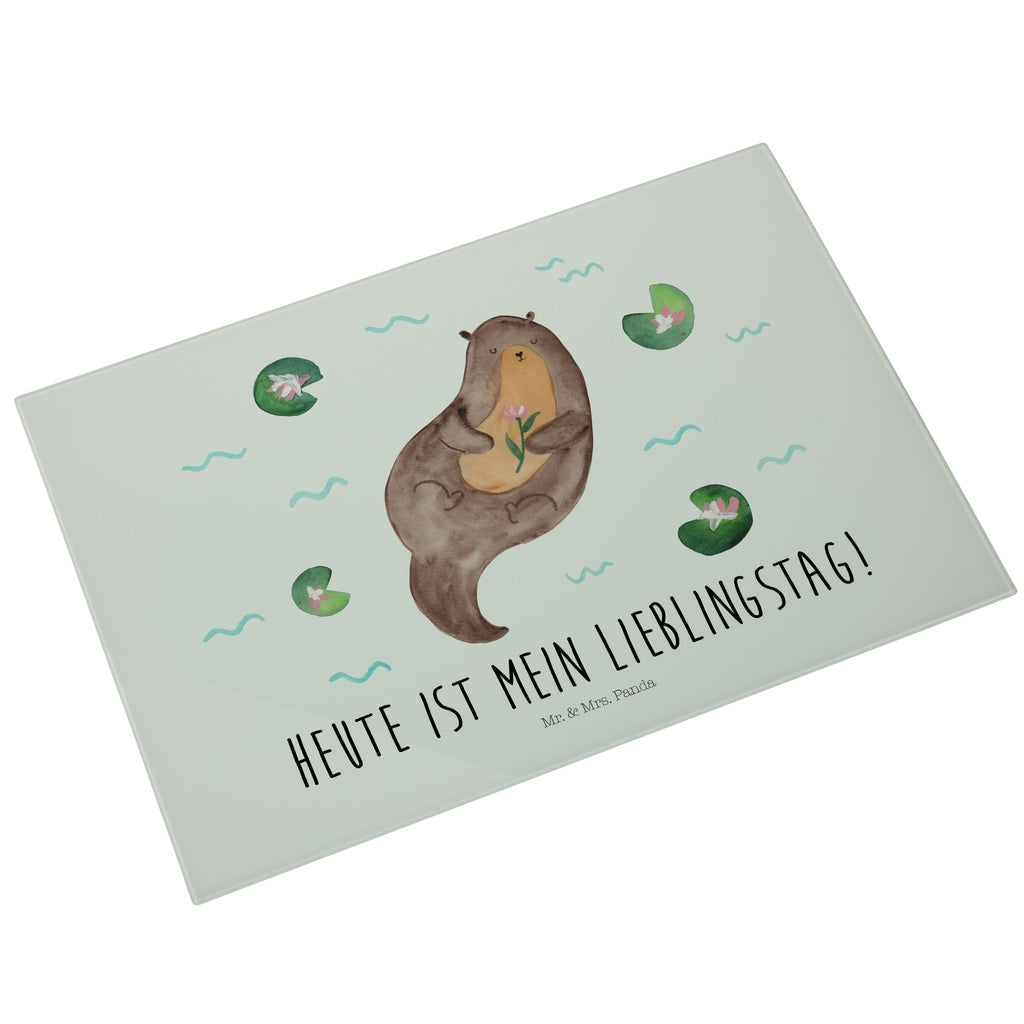 XL Glas Schneidbrett Otter mit Seerose Glasschneidebrett, Schneidebrett, Frühstücksbrett, Küche, Otter, Fischotter, Seeotter, Otter Seeotter See Otter