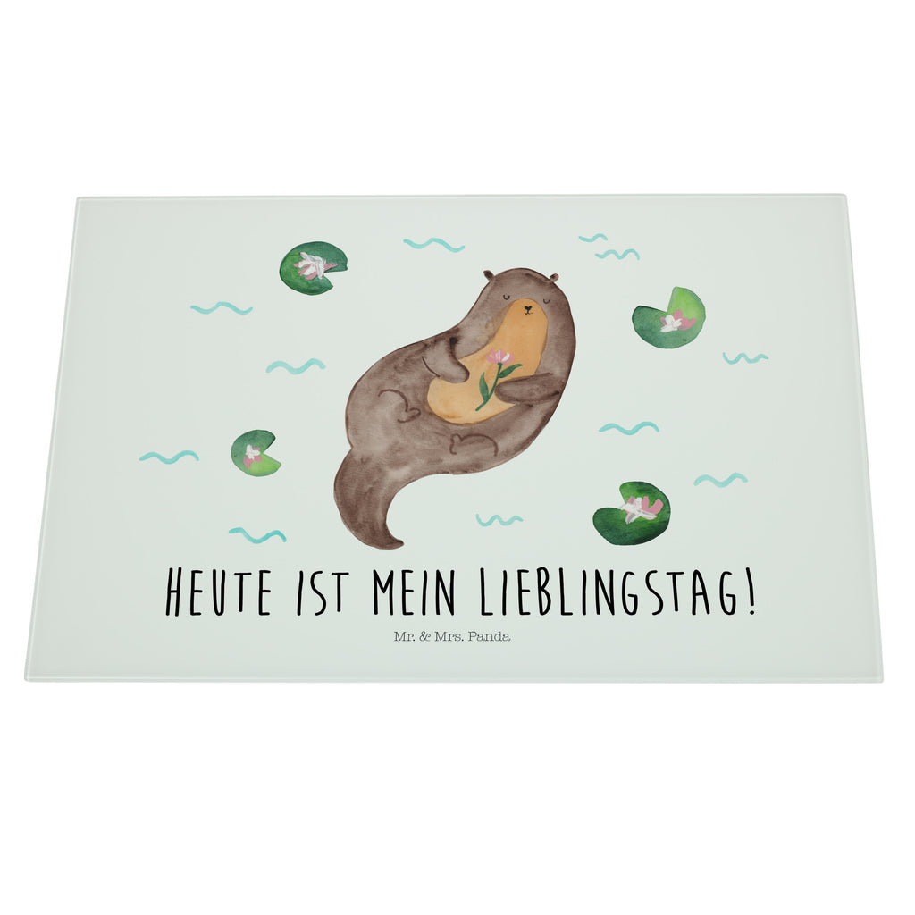 XL Glas Schneidbrett Otter mit Seerose Glasschneidebrett, Schneidebrett, Frühstücksbrett, Küche, Otter, Fischotter, Seeotter, Otter Seeotter See Otter