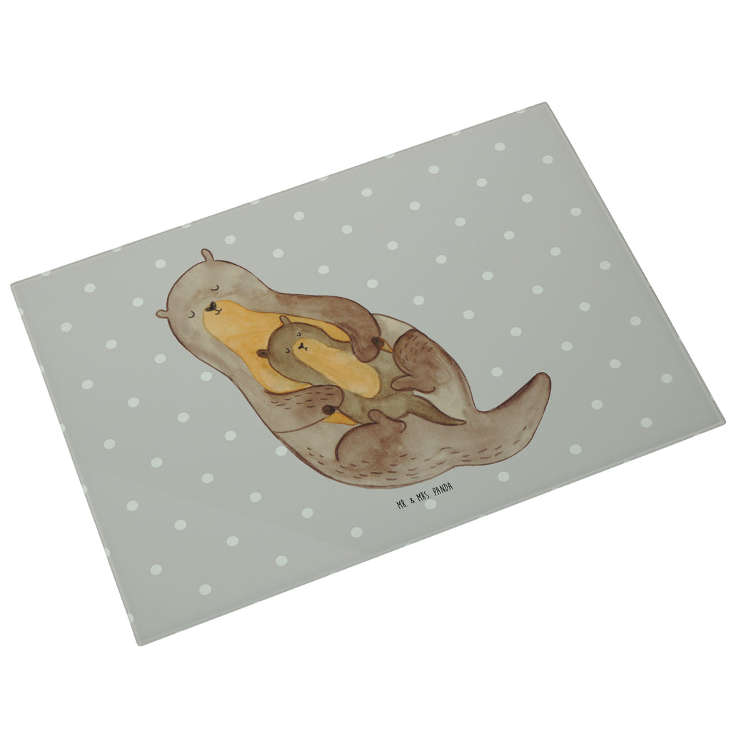 XL Glas Schneidbrett Otter mit Kind Glasschneidebrett, Schneidebrett, Frühstücksbrett, Küche, Otter, Fischotter, Seeotter, Otter Seeotter See Otter