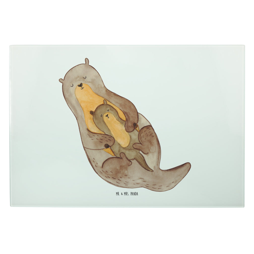 XL Glas Schneidbrett Otter mit Kind Glasschneidebrett, Schneidebrett, Frühstücksbrett, Küche, Otter, Fischotter, Seeotter, Otter Seeotter See Otter