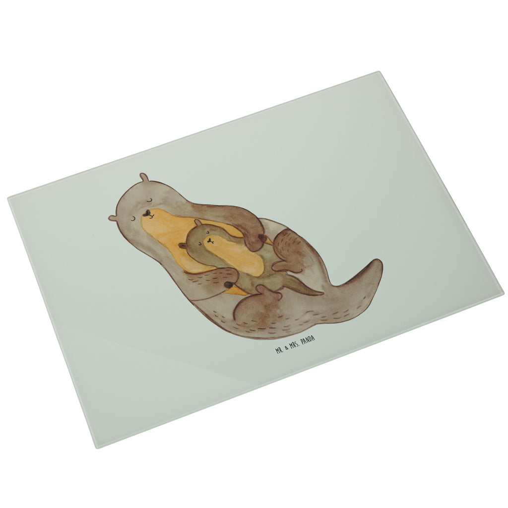 XL Glas Schneidbrett Otter mit Kind Glasschneidebrett, Schneidebrett, Frühstücksbrett, Küche, Otter, Fischotter, Seeotter, Otter Seeotter See Otter