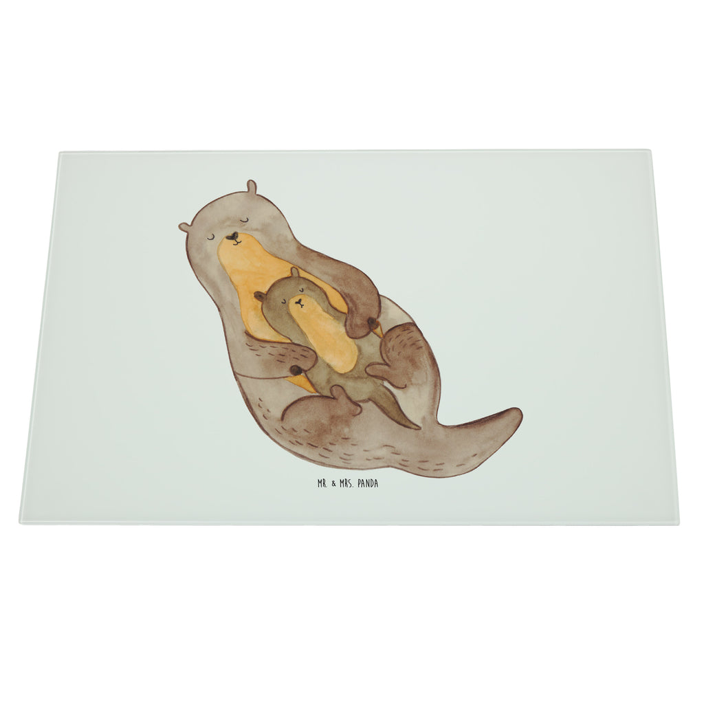 XL Glas Schneidbrett Otter mit Kind Glasschneidebrett, Schneidebrett, Frühstücksbrett, Küche, Otter, Fischotter, Seeotter, Otter Seeotter See Otter