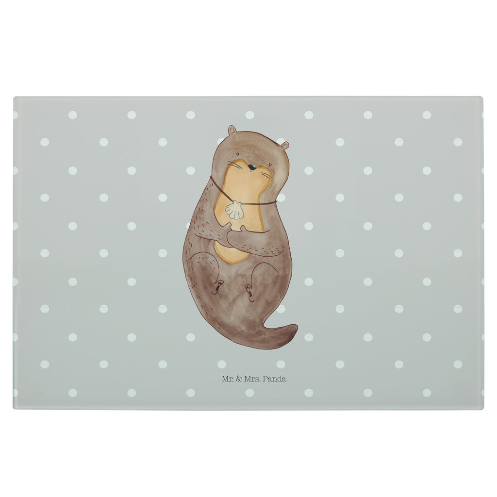 Medium Glas Schneidbrett Otter mit Muschelmedaillon Glasschneidebrett, Schneidebrett, Otter, Fischotter, Seeotter, Otterliebe, grübeln, träumen, Motivation, Tagträumen, Büro