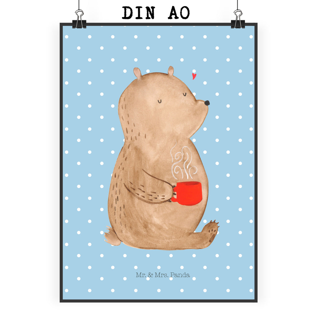 Poster Bär Kaffee Poster, Wandposter, Bild, Wanddeko, Küchenposter, Kinderposter, Wanddeko Bild, Raumdekoration, Wanddekoration, Handgemaltes Poster, Mr. & Mrs. Panda Poster, Designposter, Kunstdruck, Posterdruck, Bär, Teddy, Teddybär, Kaffee, Coffee, Bären, guten Morgen, Morgenroutine, Welt erobern, Welt retten, Motivation