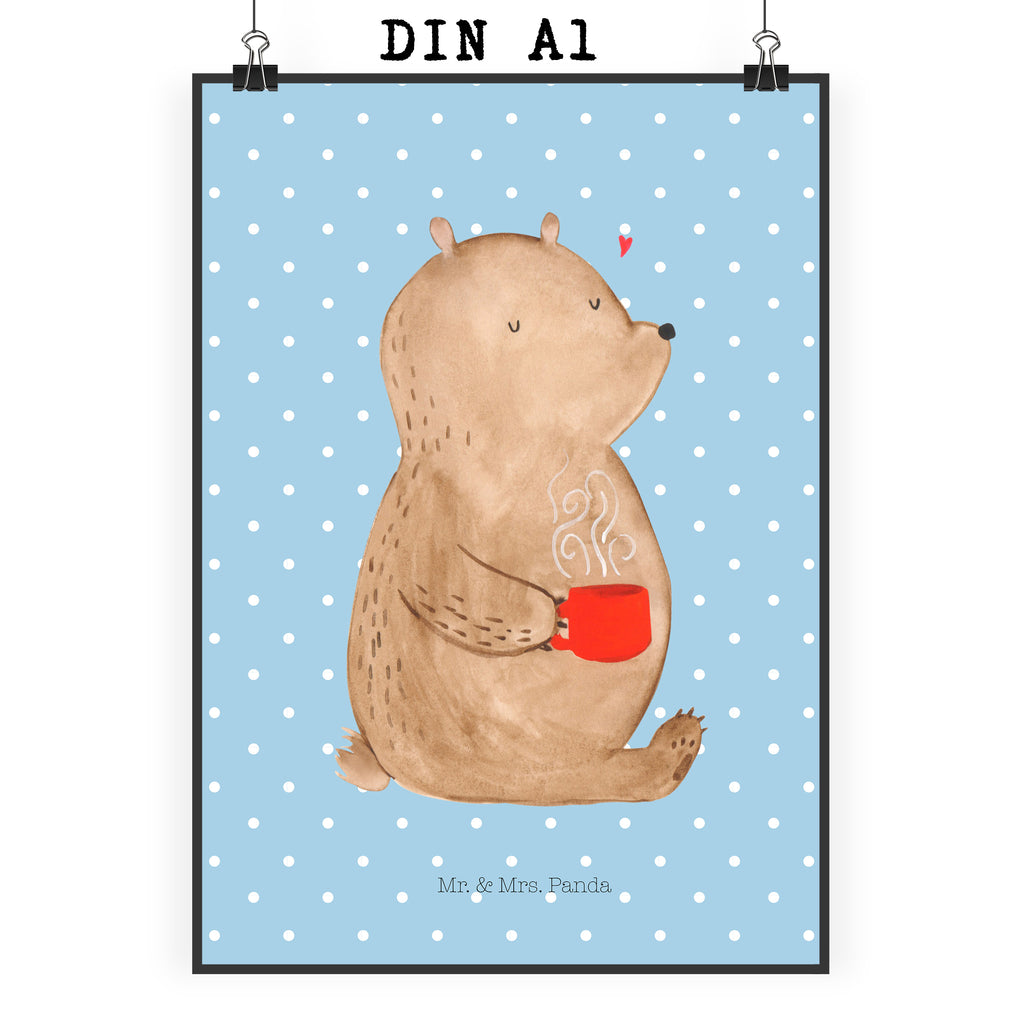 Poster Bär Kaffee Poster, Wandposter, Bild, Wanddeko, Küchenposter, Kinderposter, Wanddeko Bild, Raumdekoration, Wanddekoration, Handgemaltes Poster, Mr. & Mrs. Panda Poster, Designposter, Kunstdruck, Posterdruck, Bär, Teddy, Teddybär, Kaffee, Coffee, Bären, guten Morgen, Morgenroutine, Welt erobern, Welt retten, Motivation