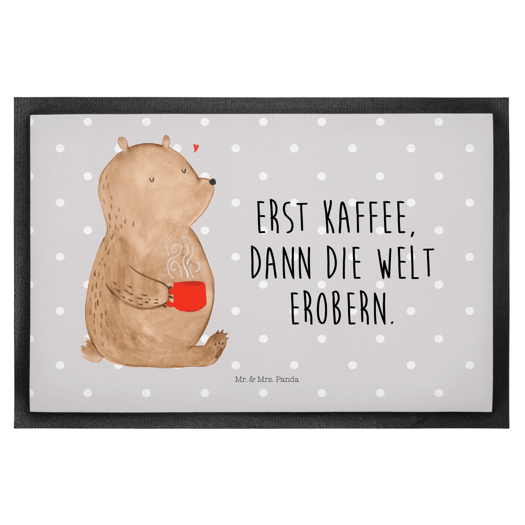 Fußmatte Bär Kaffee Kaffee, Coffee, Bär, Bären, guten Morgen, Morgenroutine, Welt erobern, Welt retten, Motivation	 Türvorleger, Schmutzmatte, Fußabtreter, Matte, Schmutzfänger, Fußabstreifer, Schmutzfangmatte, Türmatte, Motivfußmatte,  Haustürmatte, Vorleger  Bär, Teddy, Teddybär