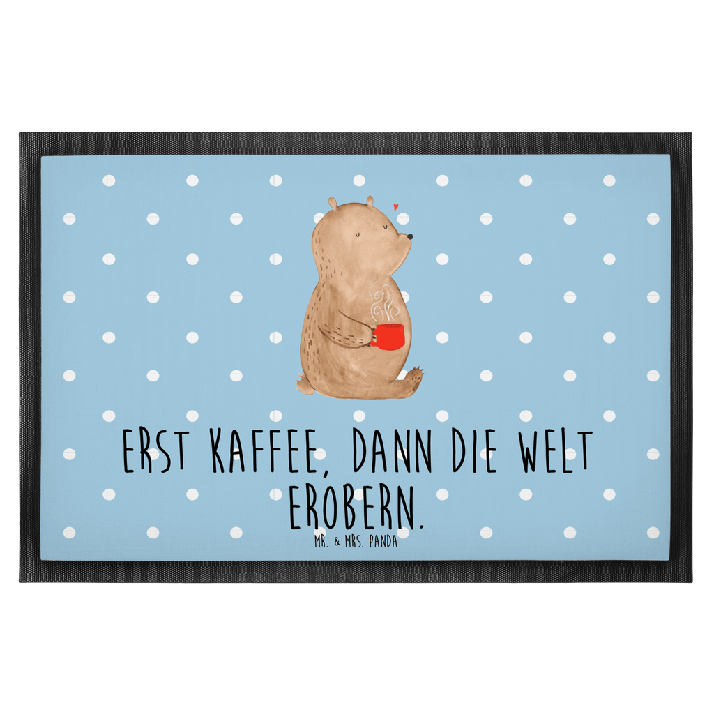 Fußmatte Bär Kaffee Kaffee, Coffee, Bär, Bären, guten Morgen, Morgenroutine, Welt erobern, Welt retten, Motivation	 Türvorleger, Schmutzmatte, Fußabtreter, Matte, Schmutzfänger, Fußabstreifer, Schmutzfangmatte, Türmatte, Motivfußmatte,  Haustürmatte, Vorleger  Bär, Teddy, Teddybär