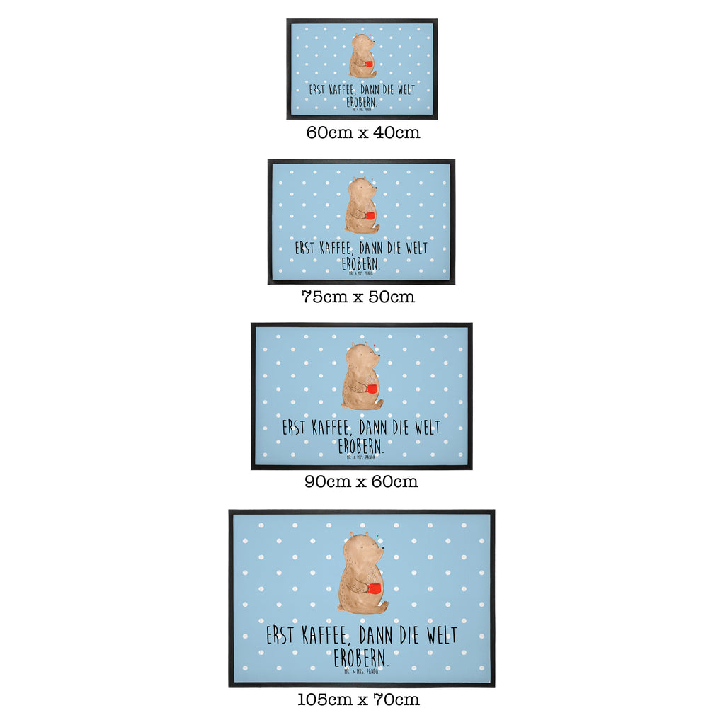 Fußmatte Bär Kaffee Kaffee, Coffee, Bär, Bären, guten Morgen, Morgenroutine, Welt erobern, Welt retten, Motivation	 Türvorleger, Schmutzmatte, Fußabtreter, Matte, Schmutzfänger, Fußabstreifer, Schmutzfangmatte, Türmatte, Motivfußmatte,  Haustürmatte, Vorleger  Bär, Teddy, Teddybär