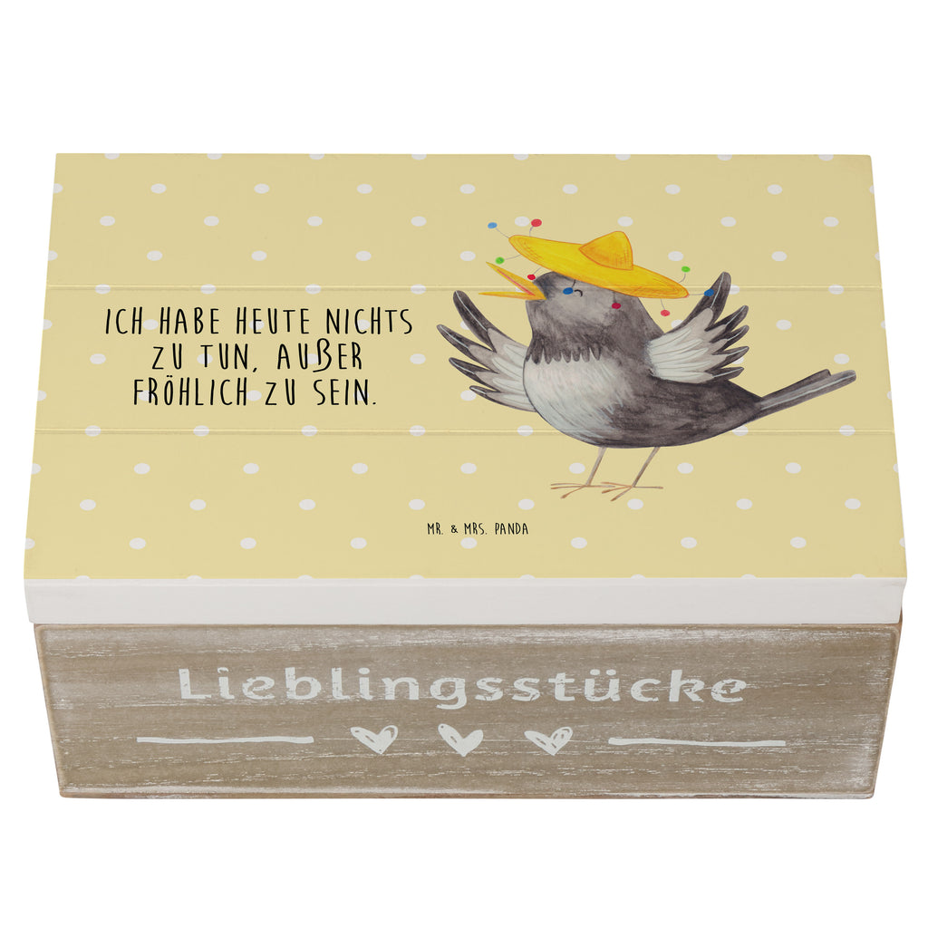 Holzkiste Rabe mit Sombrero Holzkiste, Kiste, Schatzkiste, Truhe, Schatulle, XXL, Erinnerungsbox, Erinnerungskiste, Dekokiste, Aufbewahrungsbox, Tiermotive, Gute Laune, lustige Sprüche, Tiere, Rabe, Vogel, Vögel, Spruch positiv, fröhlich sein, glücklich sein, Glück Spruch, froh, Elster, Motivation