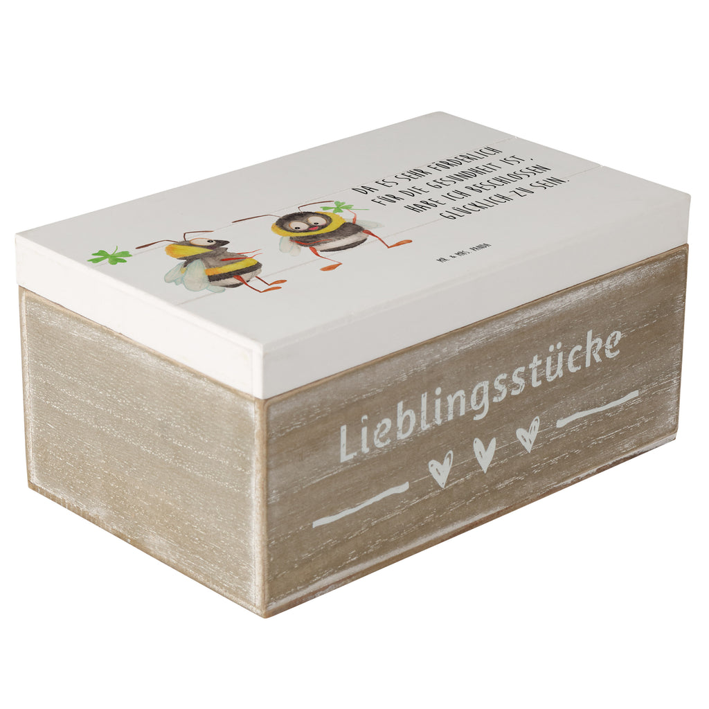 Holzkiste Hummeln mit Kleeblatt Holzkiste, Kiste, Schatzkiste, Truhe, Schatulle, XXL, Erinnerungsbox, Erinnerungskiste, Dekokiste, Aufbewahrungsbox, Tiermotive, Gute Laune, lustige Sprüche, Tiere, Hummel, Biene, Spruch positiv, Biene Deko, Spruch schön, glücklich sein, glücklich werden, Spruch fröhlich