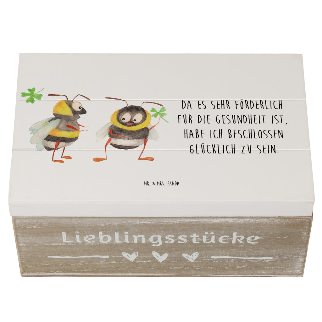 Holzkiste Hummeln mit Kleeblatt Holzkiste, Kiste, Schatzkiste, Truhe, Schatulle, XXL, Erinnerungsbox, Erinnerungskiste, Dekokiste, Aufbewahrungsbox, Tiermotive, Gute Laune, lustige Sprüche, Tiere, Hummel, Biene, Spruch positiv, Biene Deko, Spruch schön, glücklich sein, glücklich werden, Spruch fröhlich