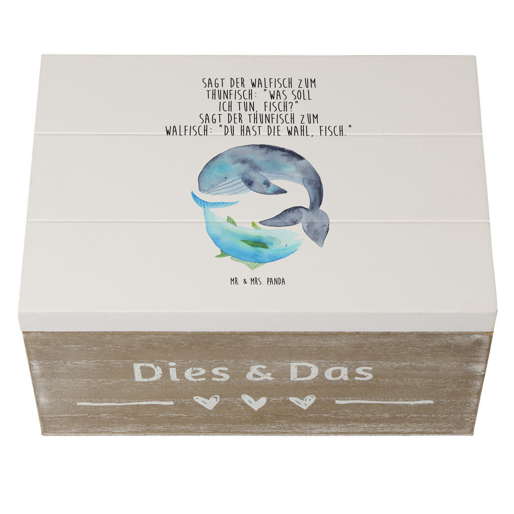Holzkiste Walfisch & Thunfisch Holzkiste, Kiste, Schatzkiste, Truhe, Schatulle, XXL, Erinnerungsbox, Erinnerungskiste, Dekokiste, Aufbewahrungsbox, Tiermotive, Gute Laune, lustige Sprüche, Tiere, Wal, Wahl, Tunfisch, Wortwitz lustig, Spruch lustig, Flachwitz, Witz, Spruch des Tages, Flachwitz Geschenk
