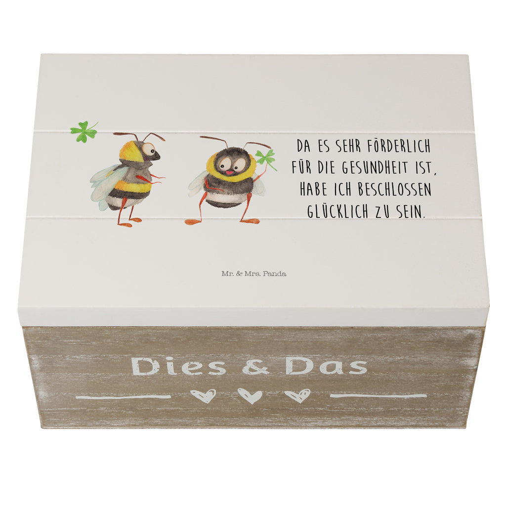 Holzkiste Hummeln mit Kleeblatt Holzkiste, Kiste, Schatzkiste, Truhe, Schatulle, XXL, Erinnerungsbox, Erinnerungskiste, Dekokiste, Aufbewahrungsbox, Tiermotive, Gute Laune, lustige Sprüche, Tiere, Hummel, Biene, Spruch positiv, Biene Deko, Spruch schön, glücklich sein, glücklich werden, Spruch fröhlich