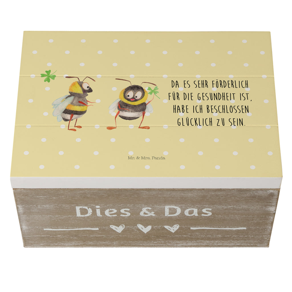 Holzkiste Hummeln mit Kleeblatt Holzkiste, Kiste, Schatzkiste, Truhe, Schatulle, XXL, Erinnerungsbox, Erinnerungskiste, Dekokiste, Aufbewahrungsbox, Tiermotive, Gute Laune, lustige Sprüche, Tiere, Hummel, Biene, Spruch positiv, Biene Deko, Spruch schön, glücklich sein, glücklich werden, Spruch fröhlich