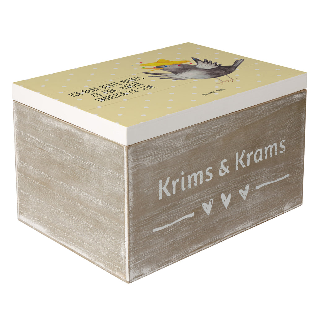 Holzkiste Rabe mit Sombrero Holzkiste, Kiste, Schatzkiste, Truhe, Schatulle, XXL, Erinnerungsbox, Erinnerungskiste, Dekokiste, Aufbewahrungsbox, Tiermotive, Gute Laune, lustige Sprüche, Tiere, Rabe, Vogel, Vögel, Spruch positiv, fröhlich sein, glücklich sein, Glück Spruch, froh, Elster, Motivation