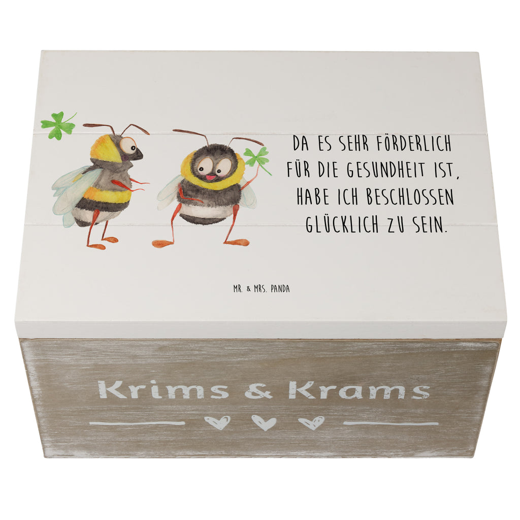 Holzkiste Hummeln mit Kleeblatt Holzkiste, Kiste, Schatzkiste, Truhe, Schatulle, XXL, Erinnerungsbox, Erinnerungskiste, Dekokiste, Aufbewahrungsbox, Tiermotive, Gute Laune, lustige Sprüche, Tiere, Hummel, Biene, Spruch positiv, Biene Deko, Spruch schön, glücklich sein, glücklich werden, Spruch fröhlich