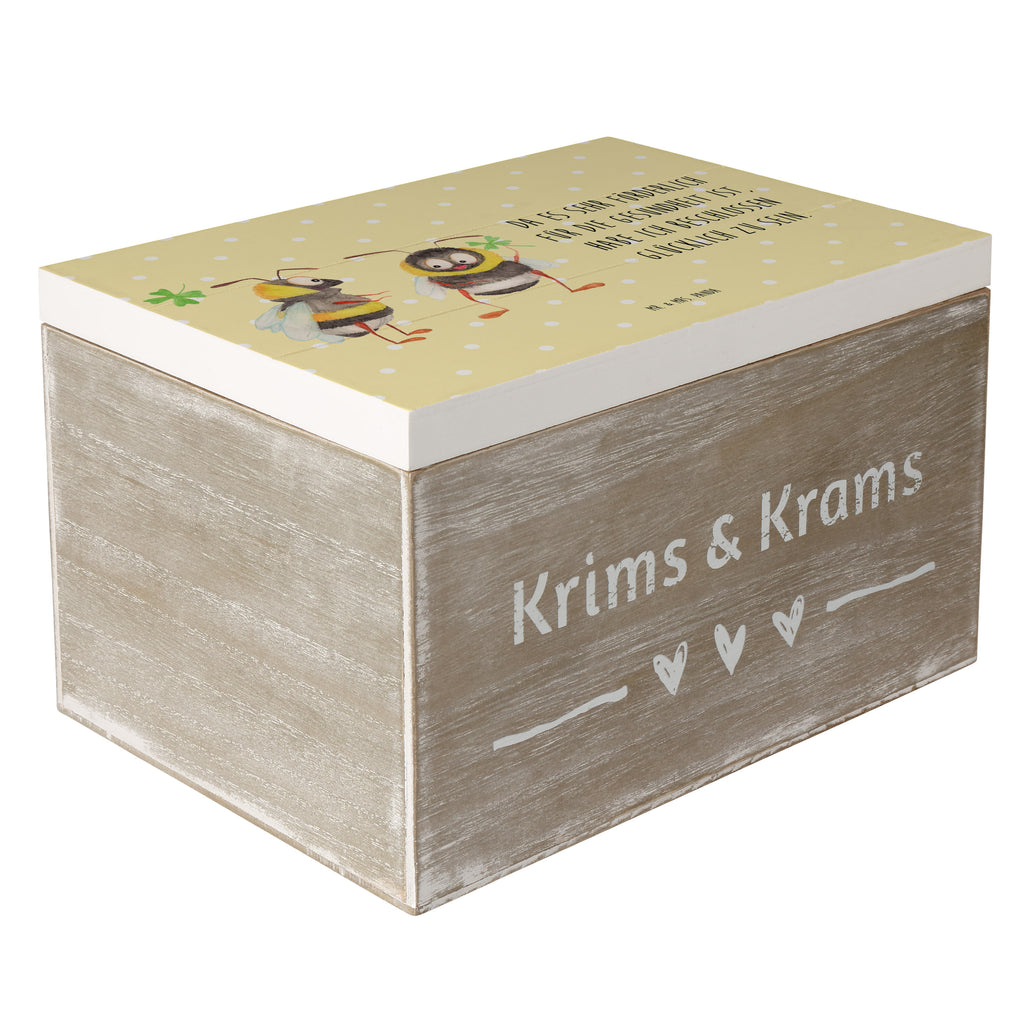 Holzkiste Hummeln mit Kleeblatt Holzkiste, Kiste, Schatzkiste, Truhe, Schatulle, XXL, Erinnerungsbox, Erinnerungskiste, Dekokiste, Aufbewahrungsbox, Tiermotive, Gute Laune, lustige Sprüche, Tiere, Hummel, Biene, Spruch positiv, Biene Deko, Spruch schön, glücklich sein, glücklich werden, Spruch fröhlich