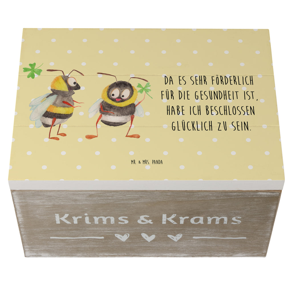 Holzkiste Hummeln mit Kleeblatt Holzkiste, Kiste, Schatzkiste, Truhe, Schatulle, XXL, Erinnerungsbox, Erinnerungskiste, Dekokiste, Aufbewahrungsbox, Tiermotive, Gute Laune, lustige Sprüche, Tiere, Hummel, Biene, Spruch positiv, Biene Deko, Spruch schön, glücklich sein, glücklich werden, Spruch fröhlich