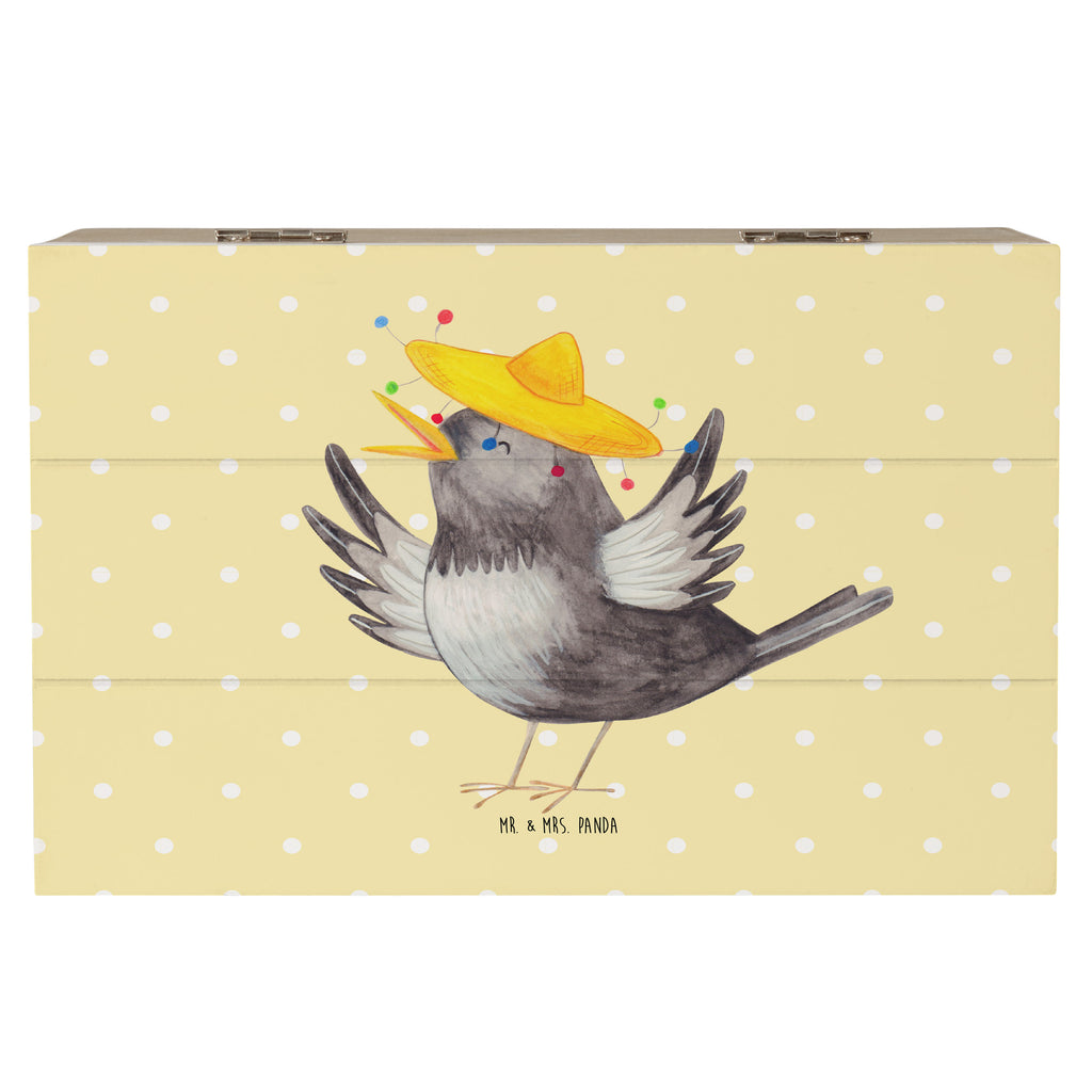 Holzkiste Rabe mit Sombrero Holzkiste, Kiste, Schatzkiste, Truhe, Schatulle, XXL, Erinnerungsbox, Erinnerungskiste, Dekokiste, Aufbewahrungsbox, Tiermotive, Gute Laune, lustige Sprüche, Tiere, Rabe, Vogel, Vögel, Spruch positiv, fröhlich sein, glücklich sein, Glück Spruch, froh, Elster, Motivation