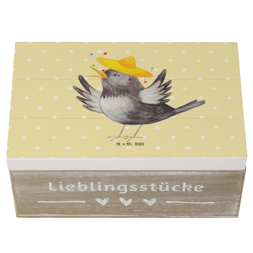 Holzkiste Rabe mit Sombrero Holzkiste, Kiste, Schatzkiste, Truhe, Schatulle, XXL, Erinnerungsbox, Erinnerungskiste, Dekokiste, Aufbewahrungsbox, Tiermotive, Gute Laune, lustige Sprüche, Tiere, Rabe, Vogel, Vögel, Spruch positiv, fröhlich sein, glücklich sein, Glück Spruch, froh, Elster, Motivation