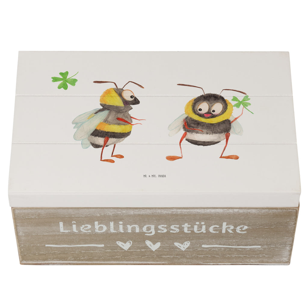 Holzkiste Hummeln mit Kleeblatt Holzkiste, Kiste, Schatzkiste, Truhe, Schatulle, XXL, Erinnerungsbox, Erinnerungskiste, Dekokiste, Aufbewahrungsbox, Tiermotive, Gute Laune, lustige Sprüche, Tiere, Hummel, Biene, Spruch positiv, Biene Deko, Spruch schön, glücklich sein, glücklich werden, Spruch fröhlich